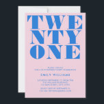 Invitation Typographie moderne rose bleu gras 21e anniversair<br><div class="desc">Invitation moderne de 21e anniversaire avec élégante typographie audacieuse et design minimaliste.</div>