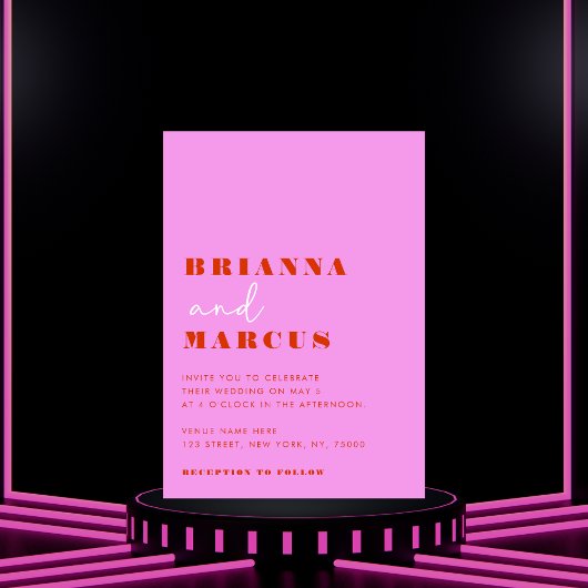 Invitation Typographie moderne rose et rouge gras Mariage de 