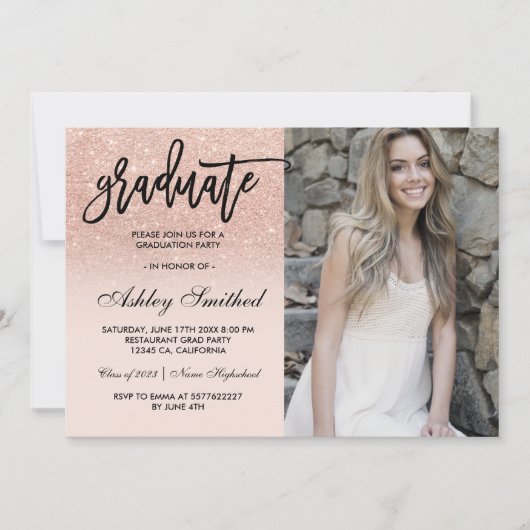 Invitation Typographie moderne rose or parties scintillant bl (Devant)