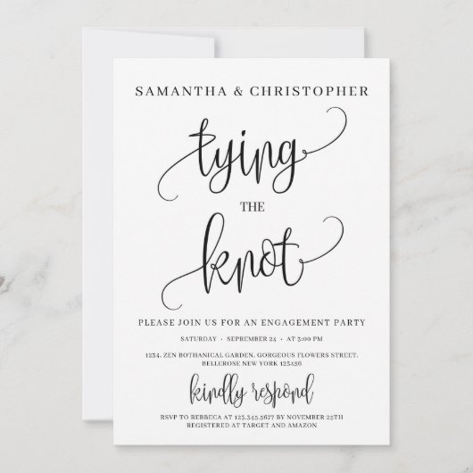 Invitation Typographie moderne rustique liant le fiançailles (Devant)