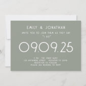 Invitation Typographie moderne Sage Mariage vert (Devant)