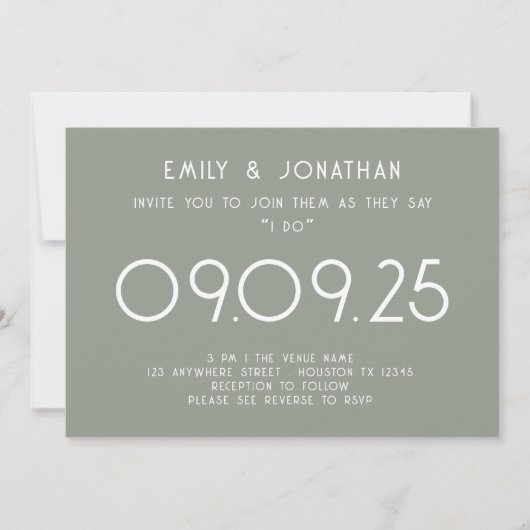 Invitation Typographie moderne Sage Mariage vert (Devant)