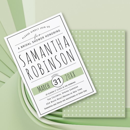 Invitation Typographie moderne sauge vert mariage douche nupt