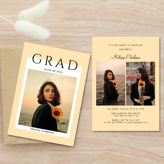 Invitation Typographie moderne Script Cream Photo Graduation