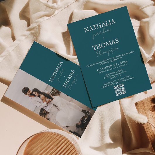 Invitation Typographie moderne Script Photo Code QR Mariage