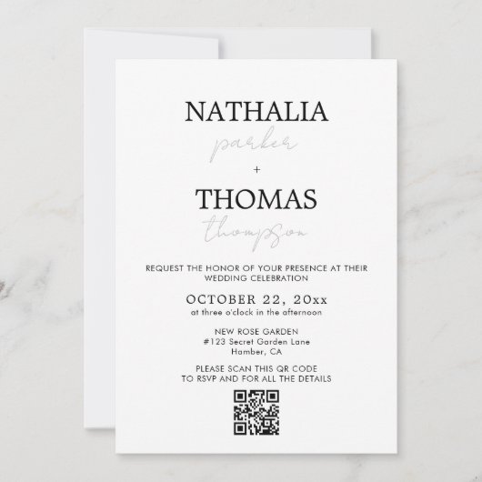 Invitation Typographie moderne Script Photo Code QR Mariage (Devant)