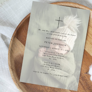 Invitation Typographie moderne simple Baptême photo dénaturée