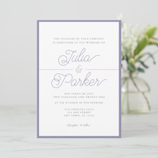 Invitation Typographie moderne Simple Lavender Mariage fronti (Debout devant)