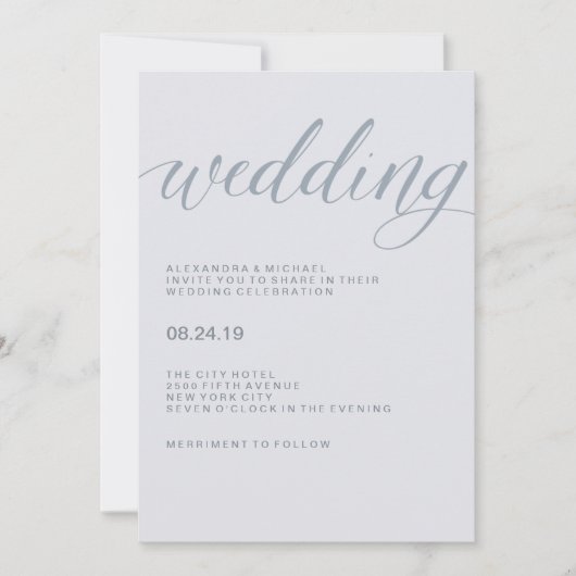 Invitation Typographie moderne simple | Mariage bleu Dusty (Devant)