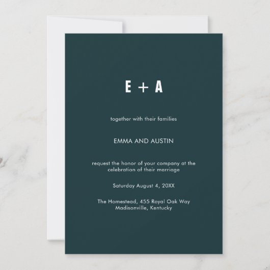 Invitation Typographie moderne simple Mariage vert Turquoise (Devant)