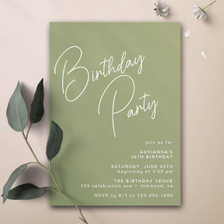Invitation Typographie moderne Simple Olive Sage Vert Anniver