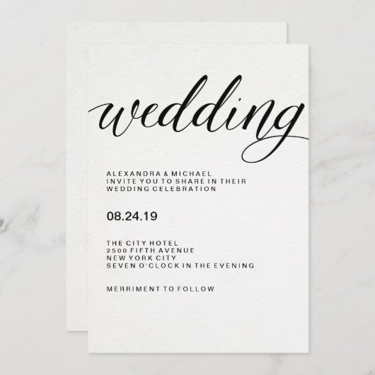 Invitation Typographie moderne simple sur papier aquarelle (Devant / Derrière)