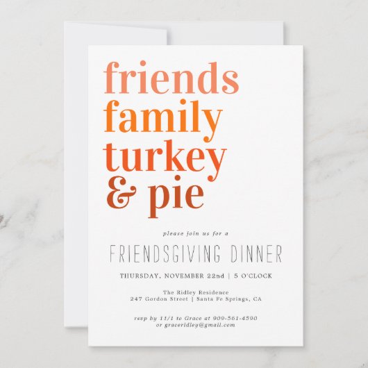 Invitation Typographie moderne | Soirée Thanksgiving (Devant)