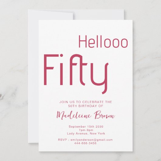 Invitation Typographie moderne tendance Magenta 50e anniversa (Devant)