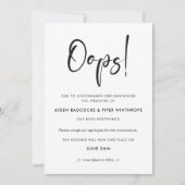 Invitation Typographie moderne tendance Oops mariage mise à j (Devant)