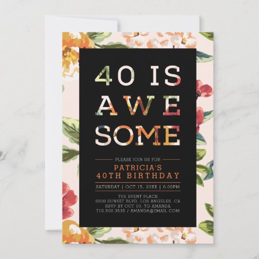 Invitation Typographie moderne tropicale 40e anniversaire (Devant)