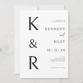 Invitation Typographie Monogramme moderne Noir Blanc QR Maria (Devant)