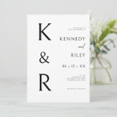 Invitation Typographie Monogramme moderne Noir Blanc QR Maria (Debout devant)