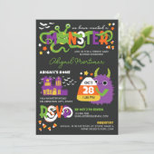 Invitation Typographie monstre neutre Baby shower d'Halloween (Debout devant)