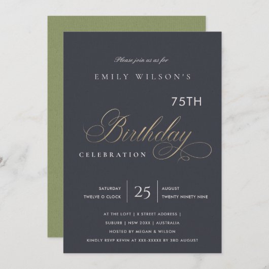 INVITATION TYPOGRAPHIE NAVY KRAFT SIMPLE TOUS ÂGES ANNIVERSAI (Devant / Derrière)