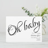 Invitation Typographie Noir Blanc Oh Baby shower Coeur Baiser (Debout devant)