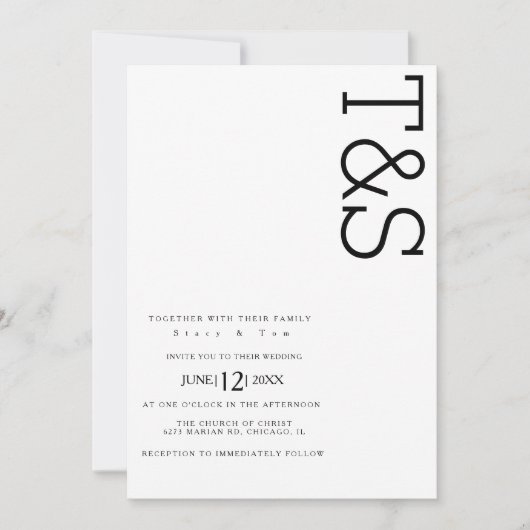 Invitation Typographie noir blanc simple Mariage gras (Devant)