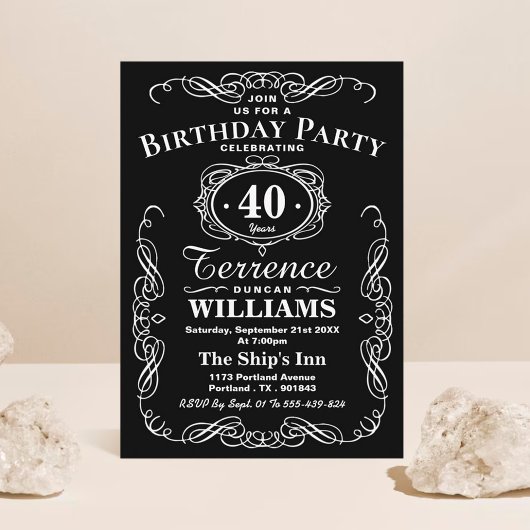 Invitation Typographie noir & blanc tendance fête d'anniversa