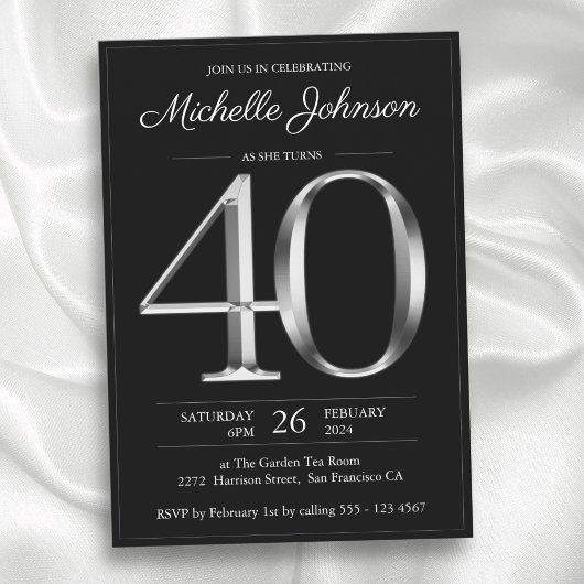 Invitation Typographie noir et argent 40e anniversaire