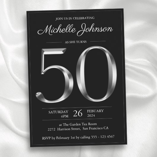 Invitation Typographie noir et argent 50e anniversaire