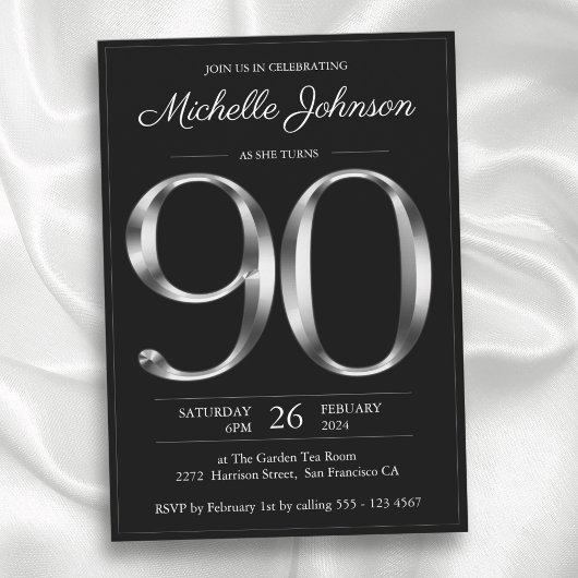 Invitation Typographie Noir et Argent 90e anniversaire