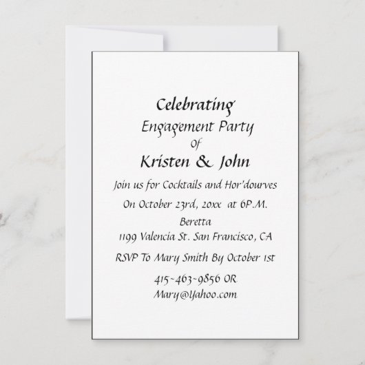 Invitation Typographie noir et blanc (Dos)