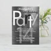 Invitation Typographie noir et blanc Ado Boy Birthday Party (Debout devant)