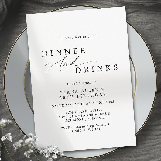 Invitation Typographie noir et blanc Dîner d'anniversaire adu