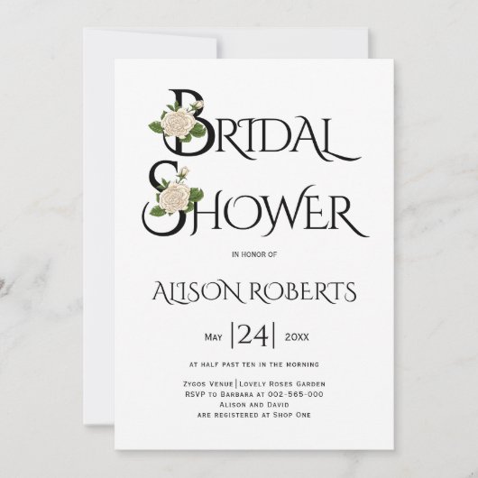 Invitation Typographie noir et blanc et douche rose (Devant)