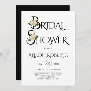 Invitation Typographie noir et blanc et douche rose