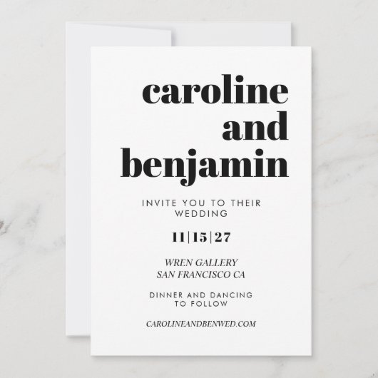 Invitation Typographie noir et blanc Gras Mariage moderne (Devant)