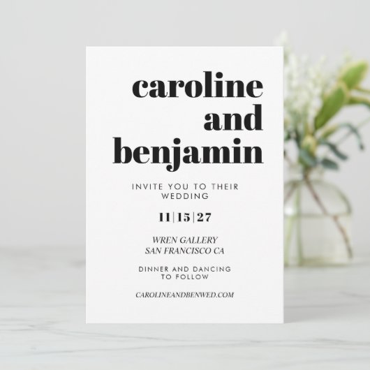 Invitation Typographie noir et blanc Gras Mariage moderne (Debout devant)