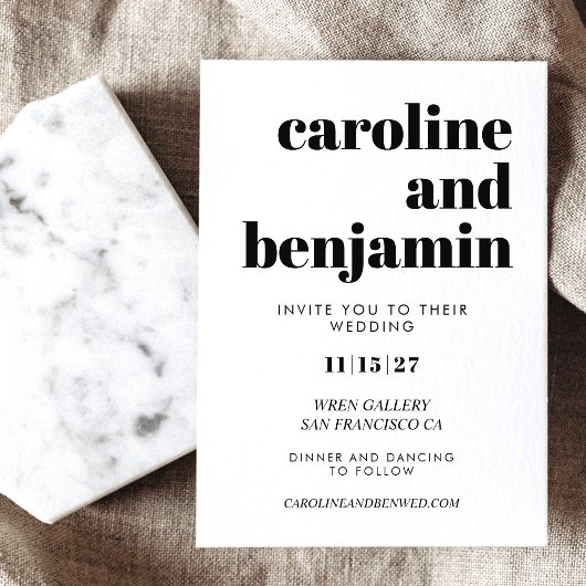 Invitation Typographie noir et blanc Gras Mariage moderne