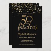 Invitation Typographie noir et or 50 et fabuleux (Devant / Derrière)