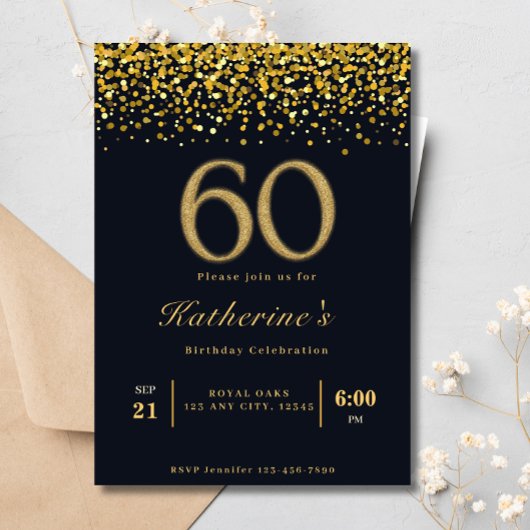Invitation Typographie noir et or 60e anniversaire moderne