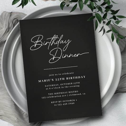 Invitation Typographie noire élégante | Élégant dîner d'anniv