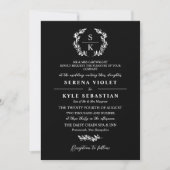Invitation Typographie noire Laurel Wreath Monogram Mariage (Devant)