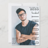 Invitation Typographie Noire moderne Chic Guy Photo Graduatio (Devant)