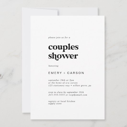 Invitation Typographie Noire moderne Couples Douche (Devant)