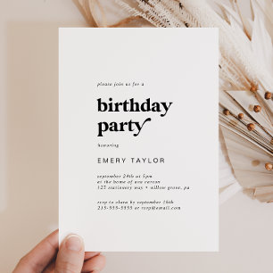Invitation Typographie noire moderne fête d'anniversaire