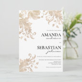 Invitation Typographie noire moderne mariage floral or blanc (Debout devant)