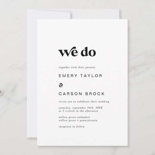 Invitation Typographie noire moderne Nous faisons Mariage (Devant)