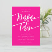 Invitation Typographie Noms Rose Blanc Lesbienne Mariage (Debout devant)