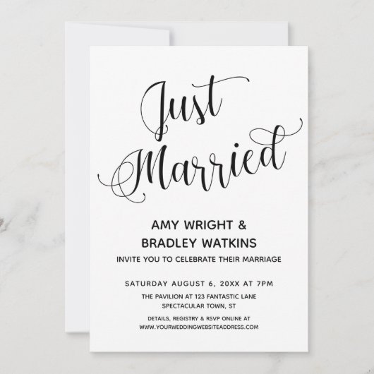 Invitation Typographie « Nouvellement Mariés » Réception de M (Devant)