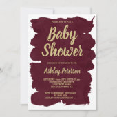 Invitation Typographie or Baby shower d'aquarelle bordeaux (Devant)